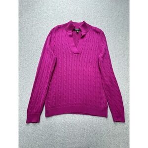Lauren Ralph Lauren Sweater Womens XL Purple Cable Knit Pullover V Neck Classic‎